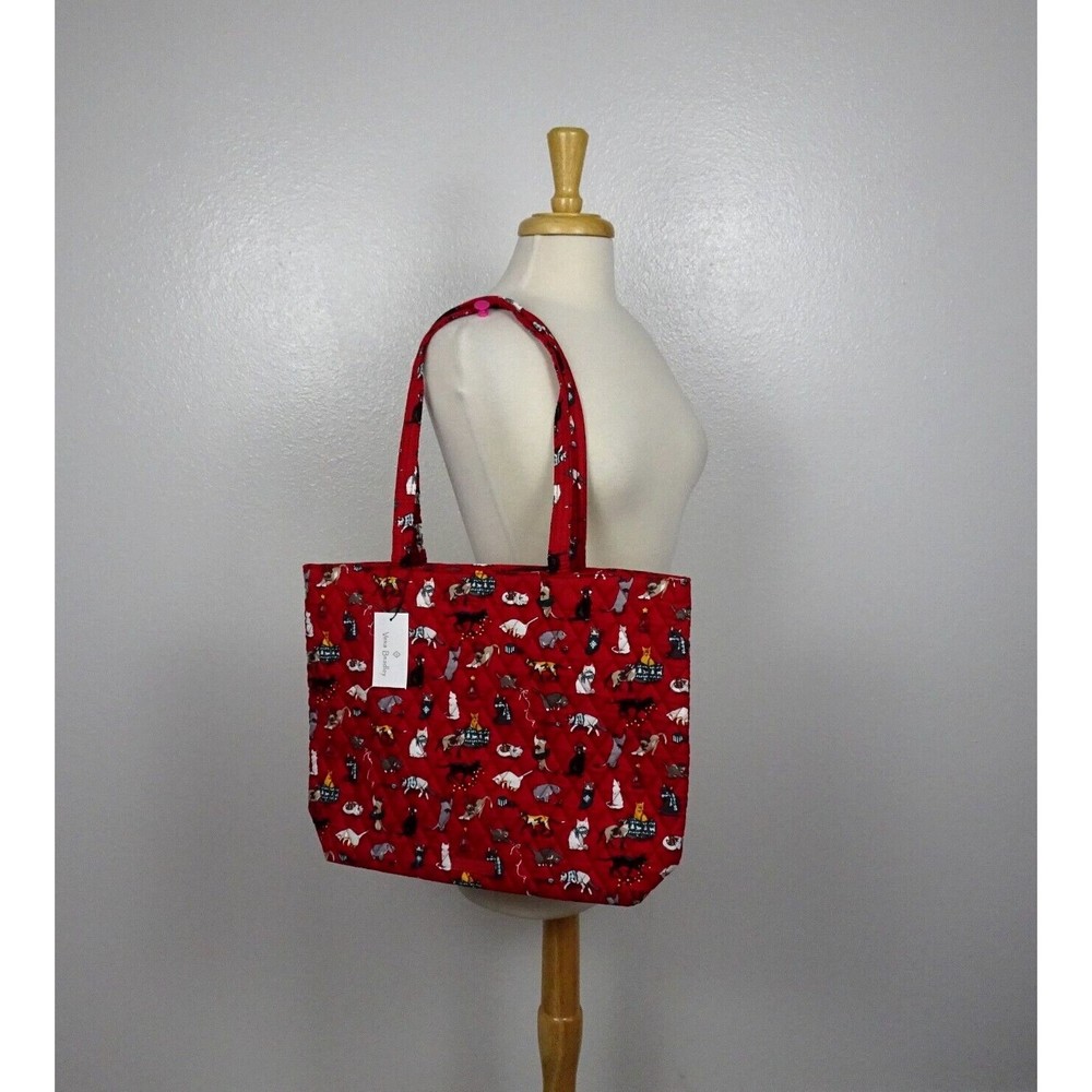 Vera Bradley Tote Holiday Cats Factory Style Essential Red Signature Cotton New